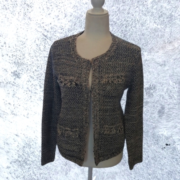 Joie linen blend nubby fringe pockets lightweight neutral career blazer sz XS - Picture 9 of 11